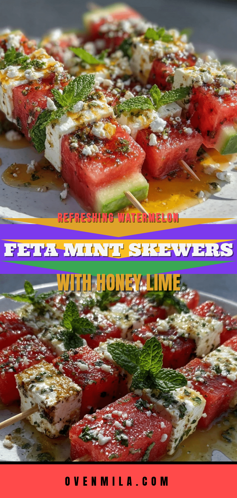 Fresh Watermelon Feta Mint Skewers recipe