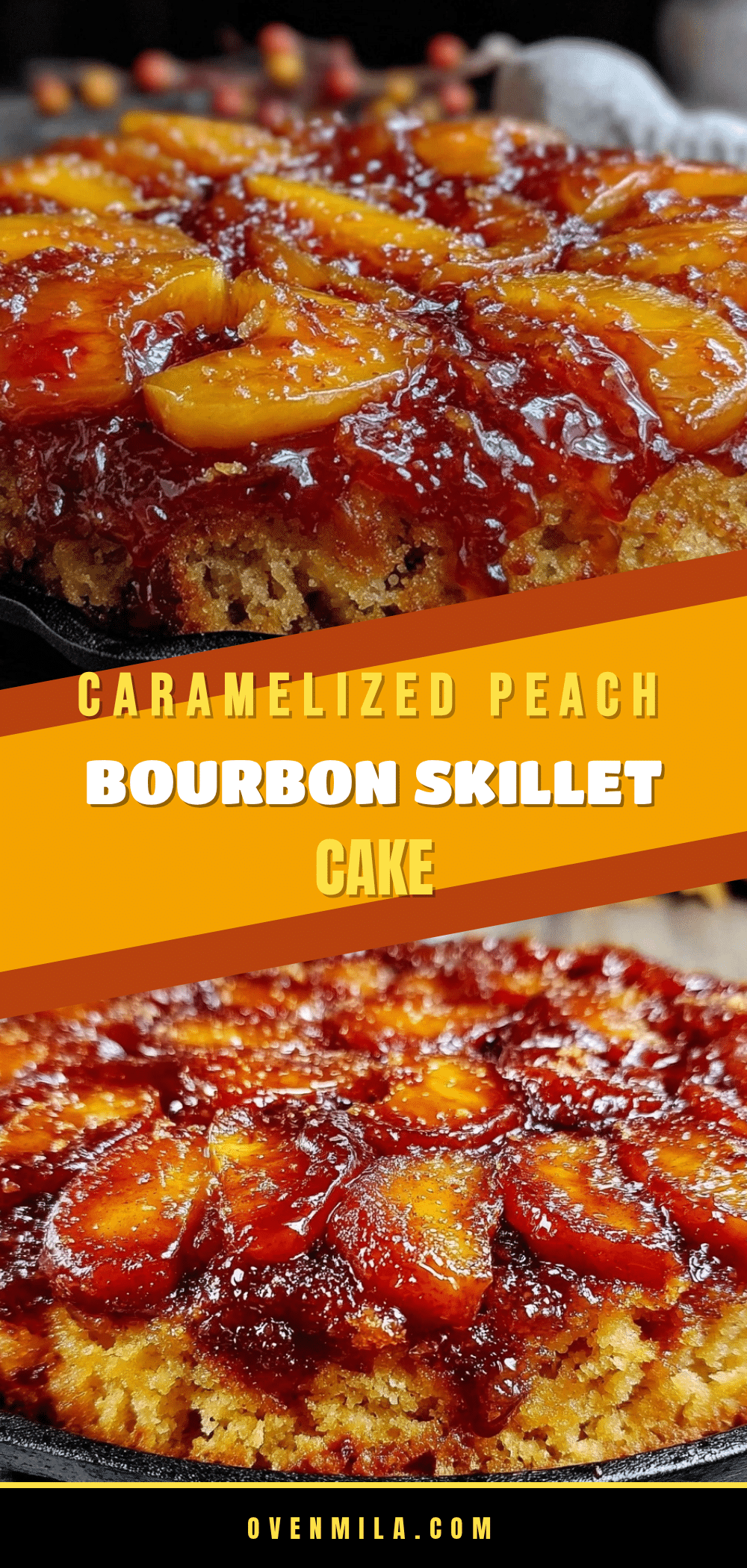 peach bourbon upside-down skillet cake recipe