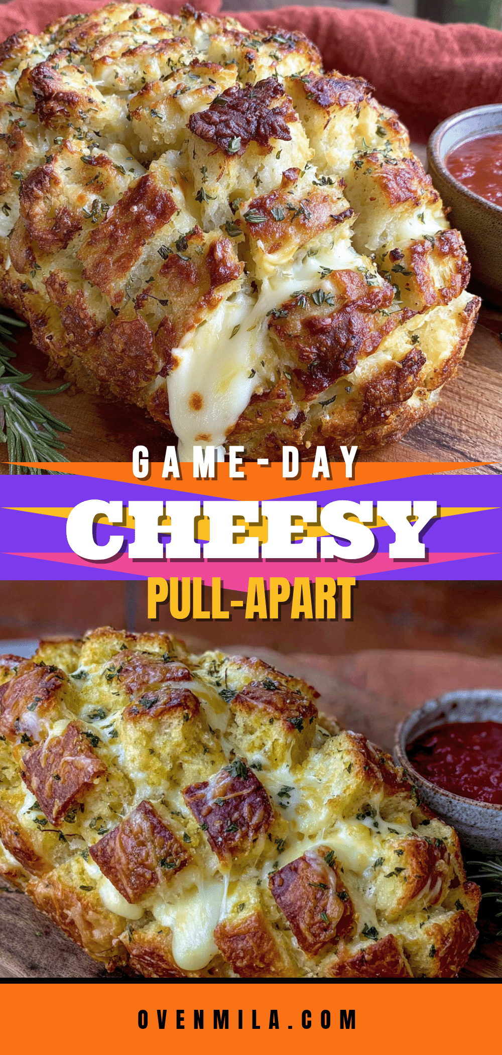 easy cheesy football pull-apart bread recipe