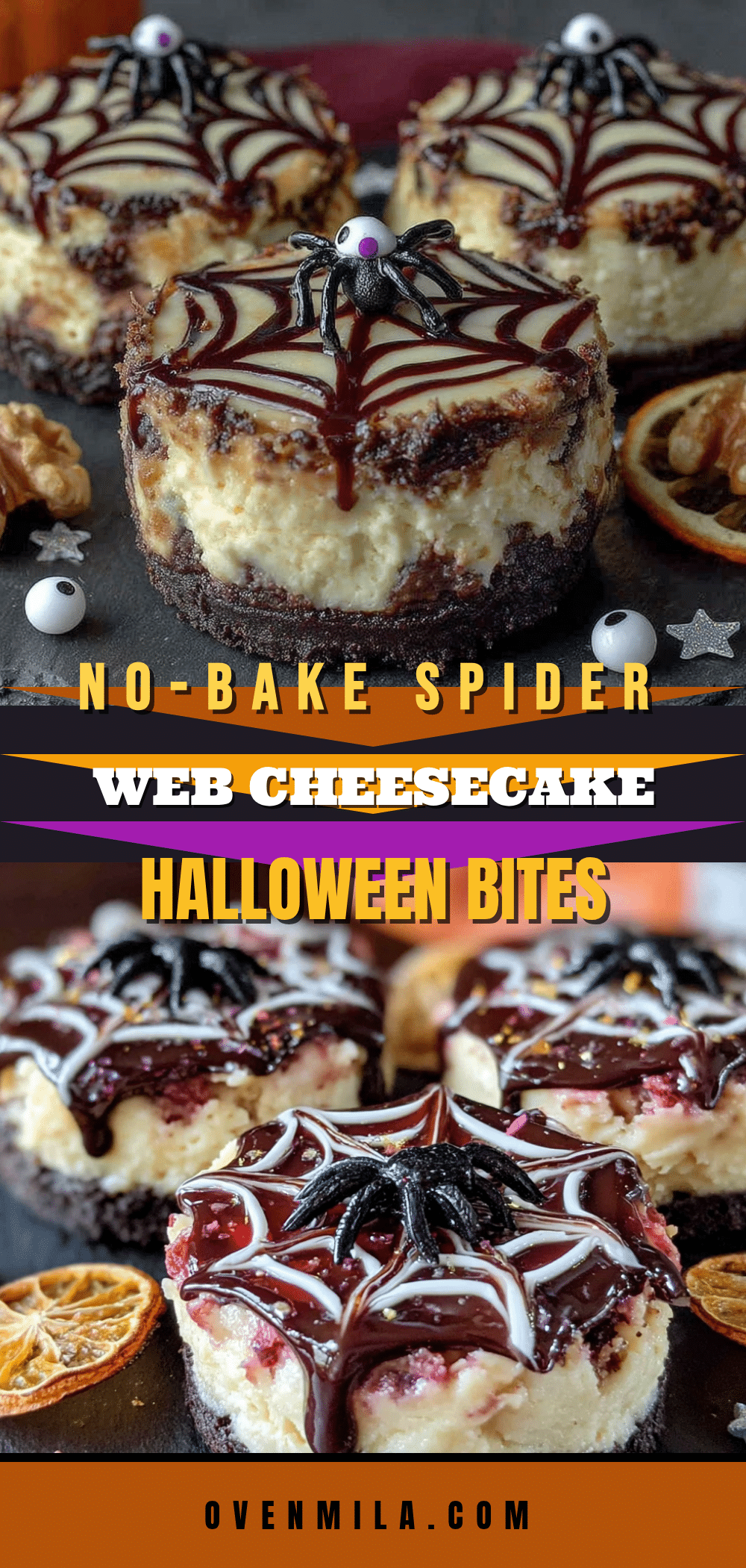 no-bake spider web cheesecake bites recipe