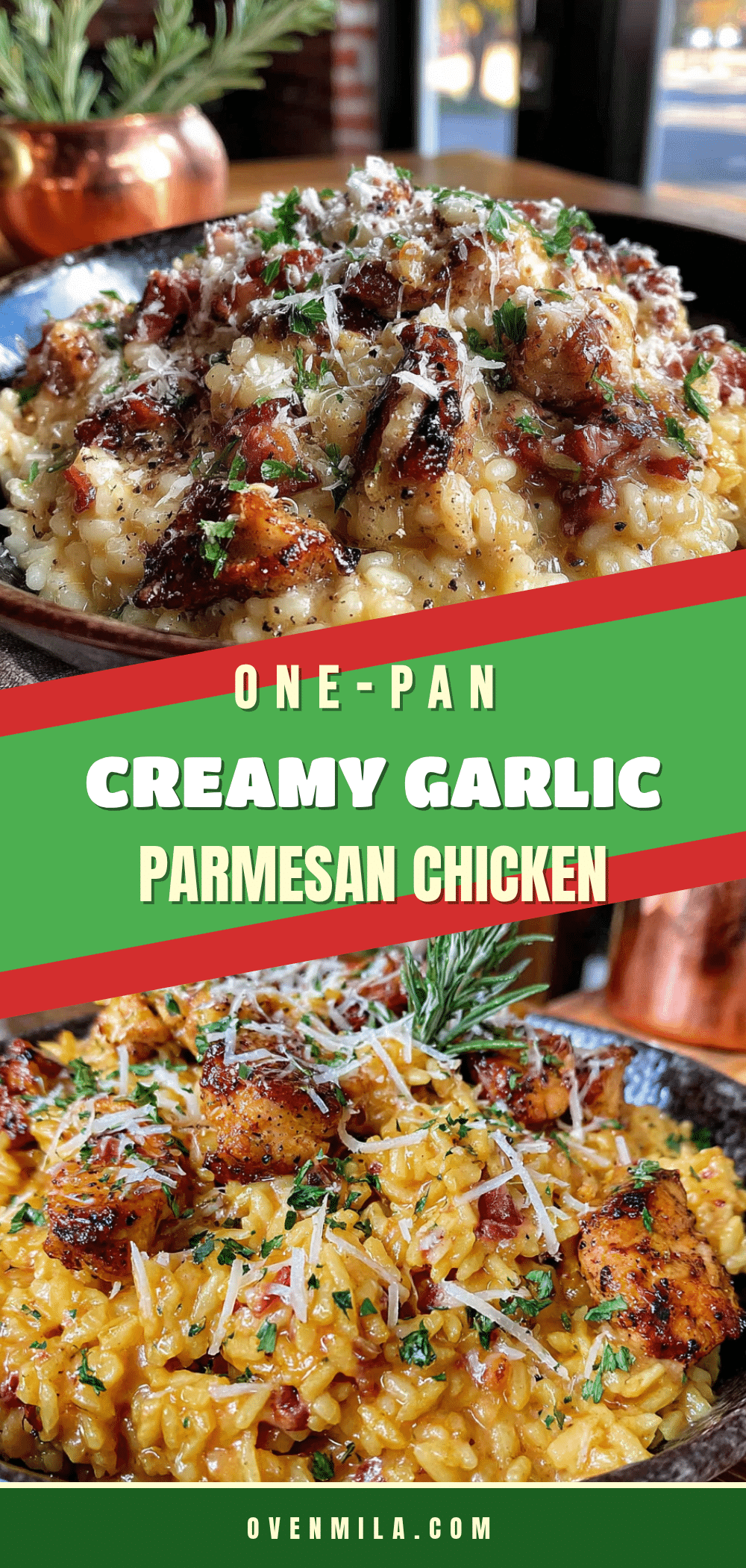 one-pan creamy garlic parmesan chicken and rice recipe